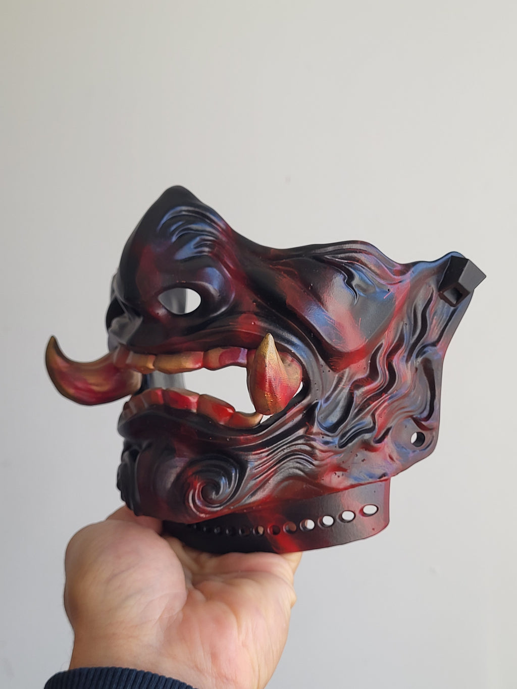 Black-Red Oni Half-Mask