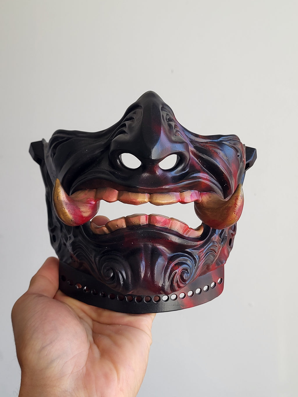 Black-Red Oni Half-Mask
