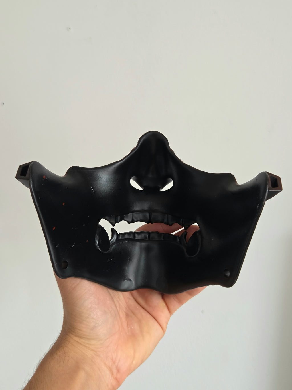 Burgundy Samurai Half-Mask with Black Tusks