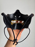 Burgundy Oni Half-Mask with Gold Teeth