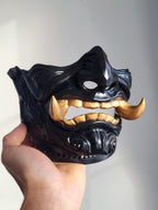 Black Oni Half-Mask with Gold Fangs