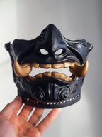 Black Oni Half-Mask with Gold Fangs