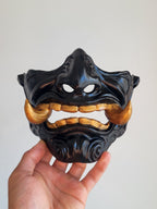 Black Oni Half-Mask with Gold Teeth