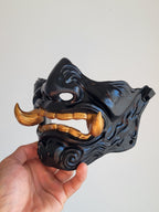 Black Oni Half-Mask with Gold Teeth