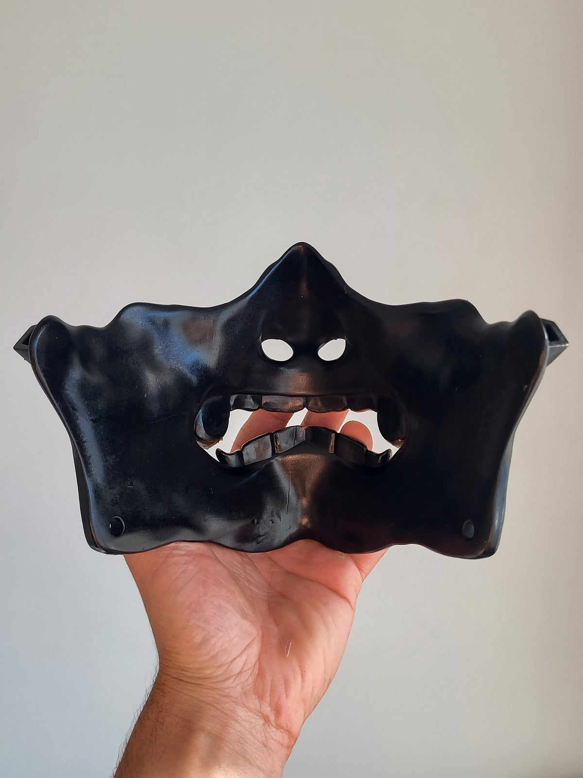 Black Oni Half-Mask with Gold Teeth