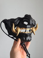Black Oni Half-Mask with Golden Tusks