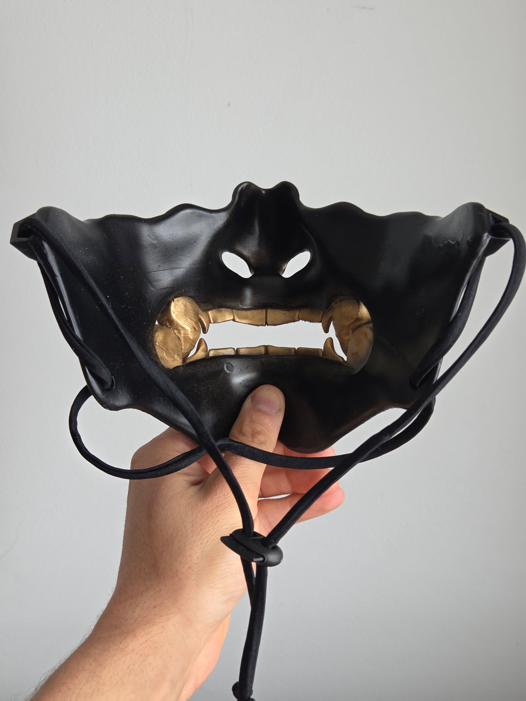 Black Oni Half-Mask with Golden Tusks