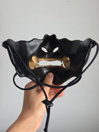 Black Oni Half-Mask with Golden Tusks
