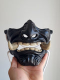 Black Oni Half-Mask with Wooden Fangs