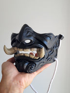 Black Oni Half-Mask with Wooden Fangs