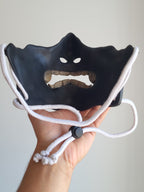 Black Oni Half-Mask with Wooden Fangs