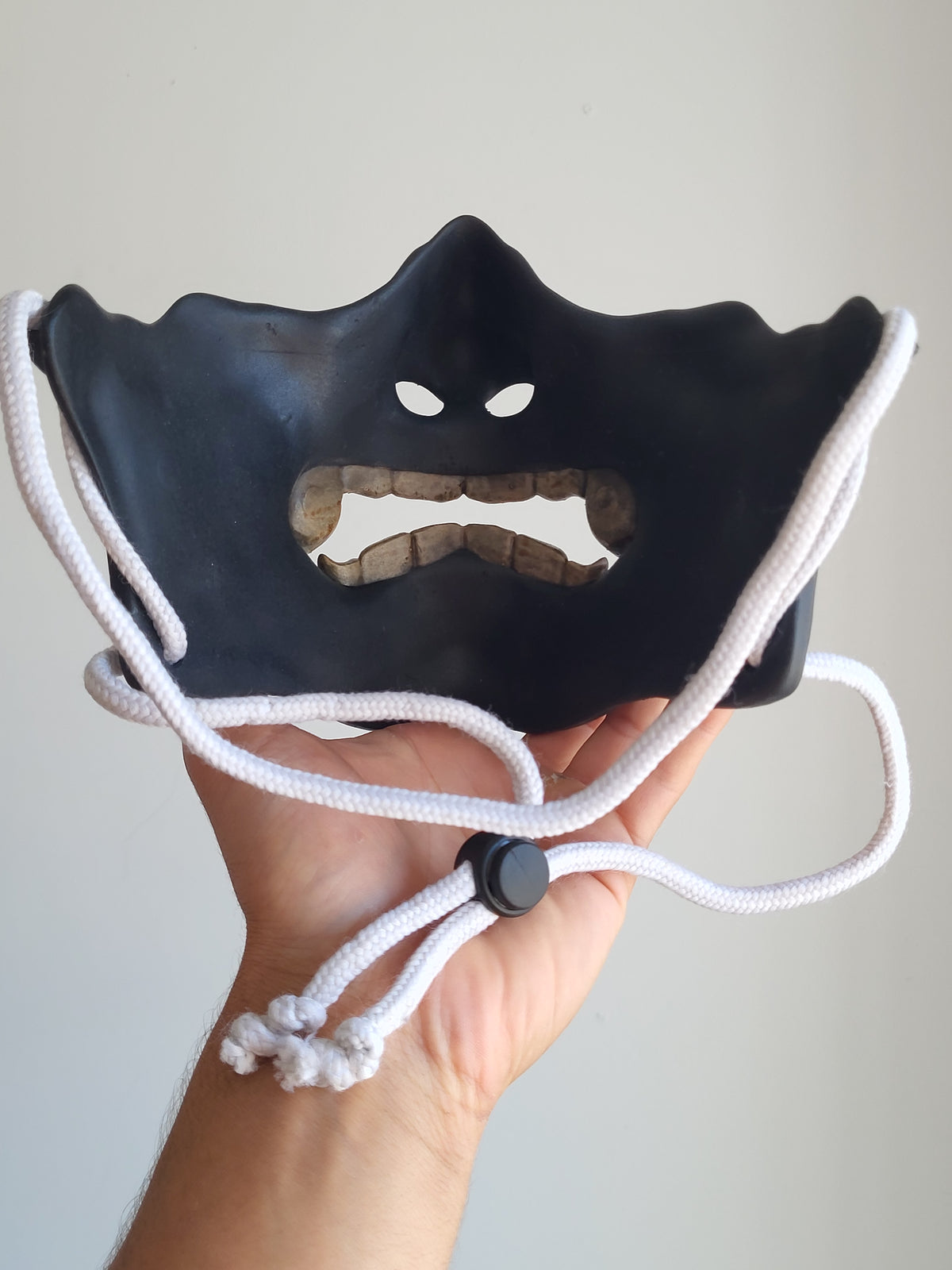 Black Oni Half-Mask with Wooden Fangs