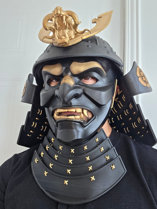 Black Samurai Full Face Helmet and Mask Kit