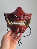 Burgundy Oni Half-Mask with Gold Teeth