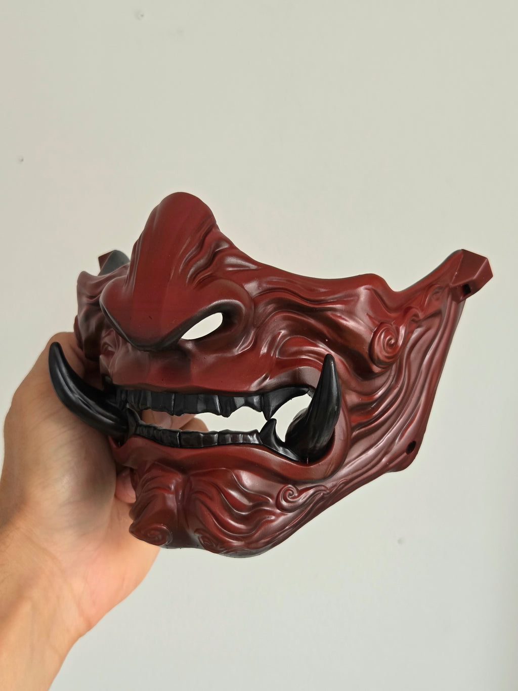 Burgundy Samurai Half-Mask with Black Tusks