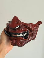 Burgundy Samurai Half-Mask with Black Tusks