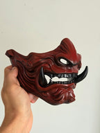 Burgundy Samurai Half-Mask with Black Tusks