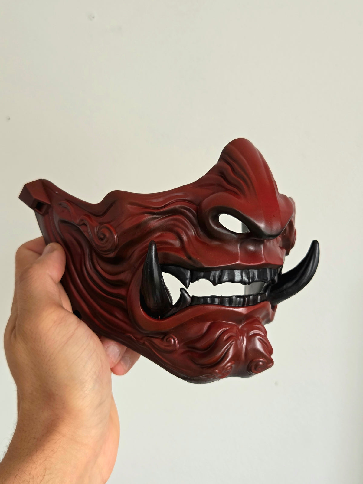 Burgundy Samurai Half-Mask with Black Tusks