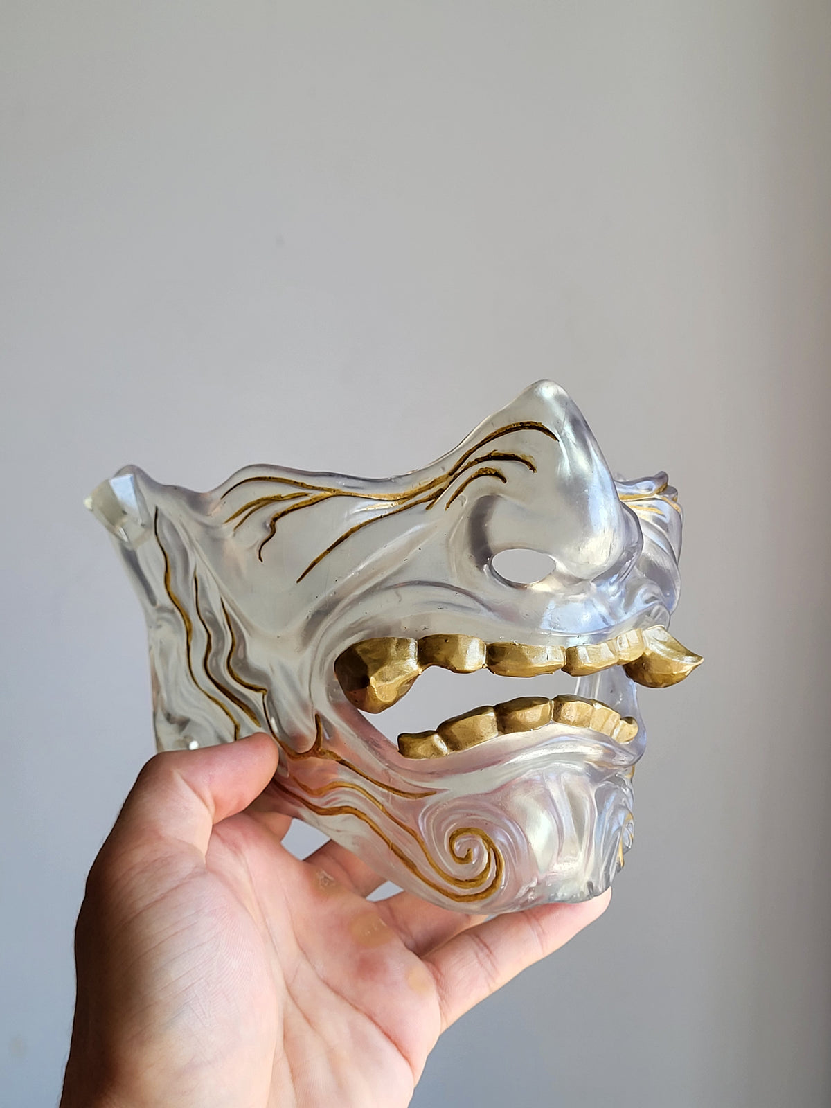 Clear Oni Half-Mask with Gold Accents