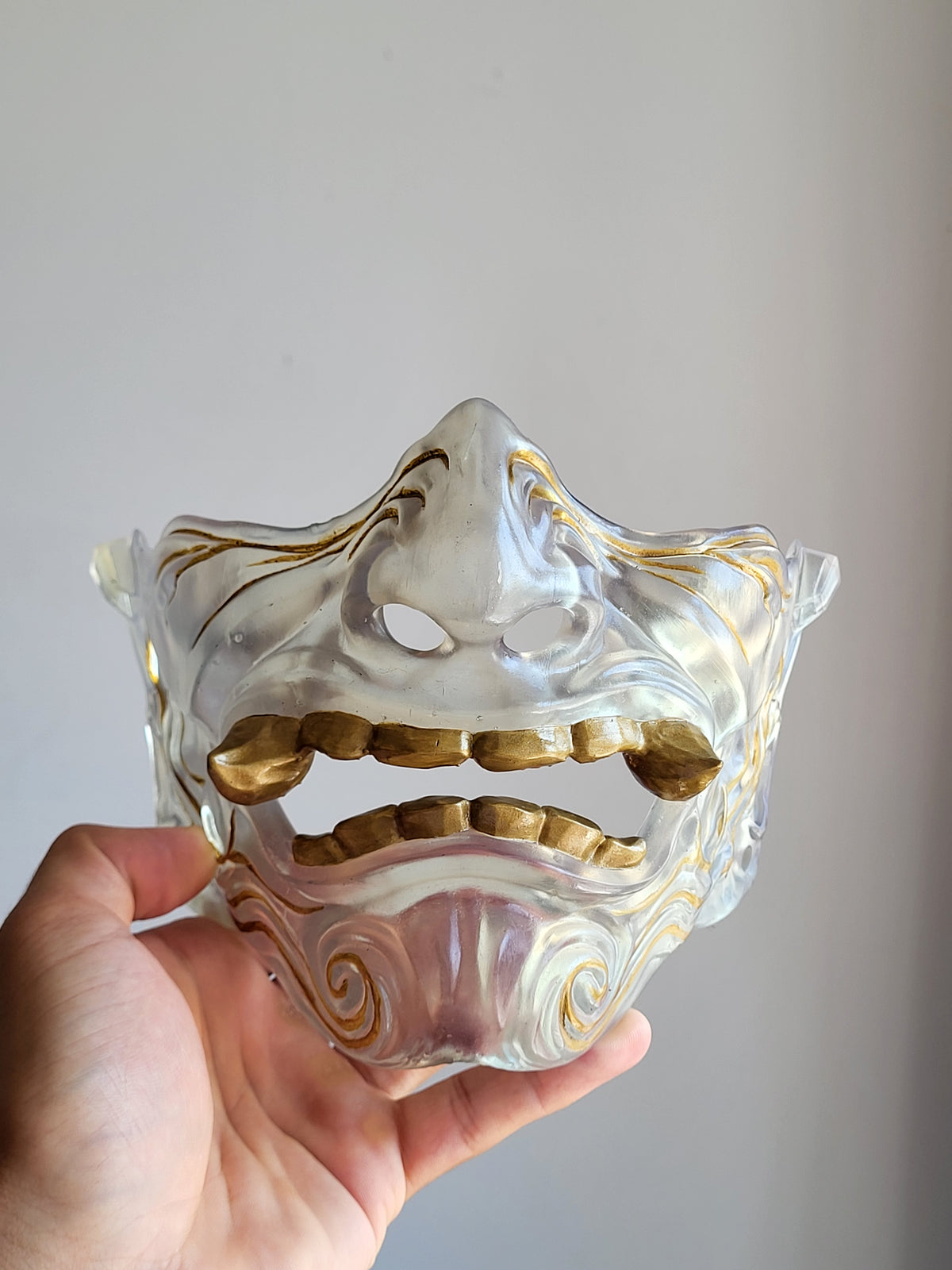 Clear Oni Half-Mask with Gold Accents