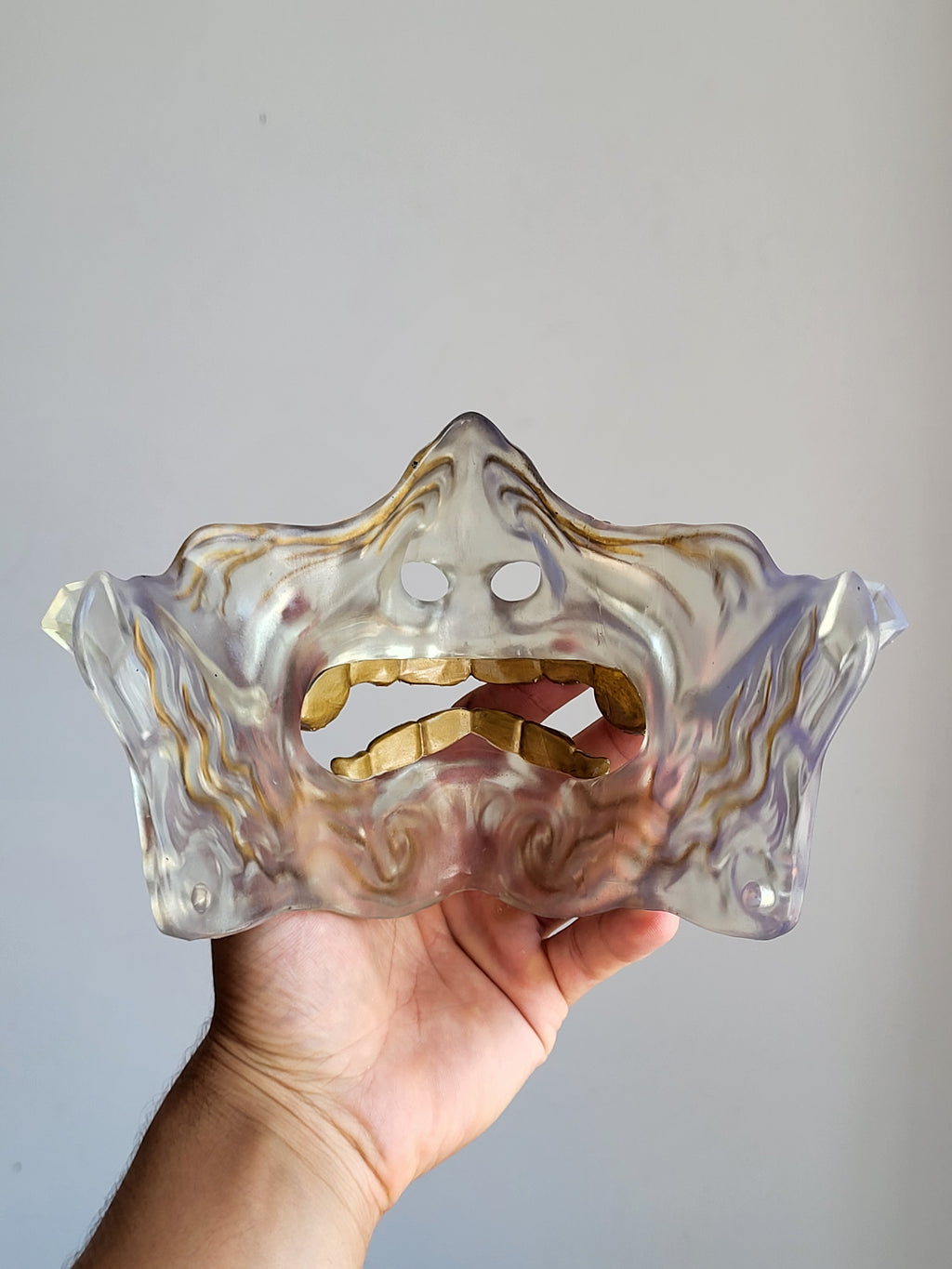 Clear Oni Half-Mask with Gold Accents