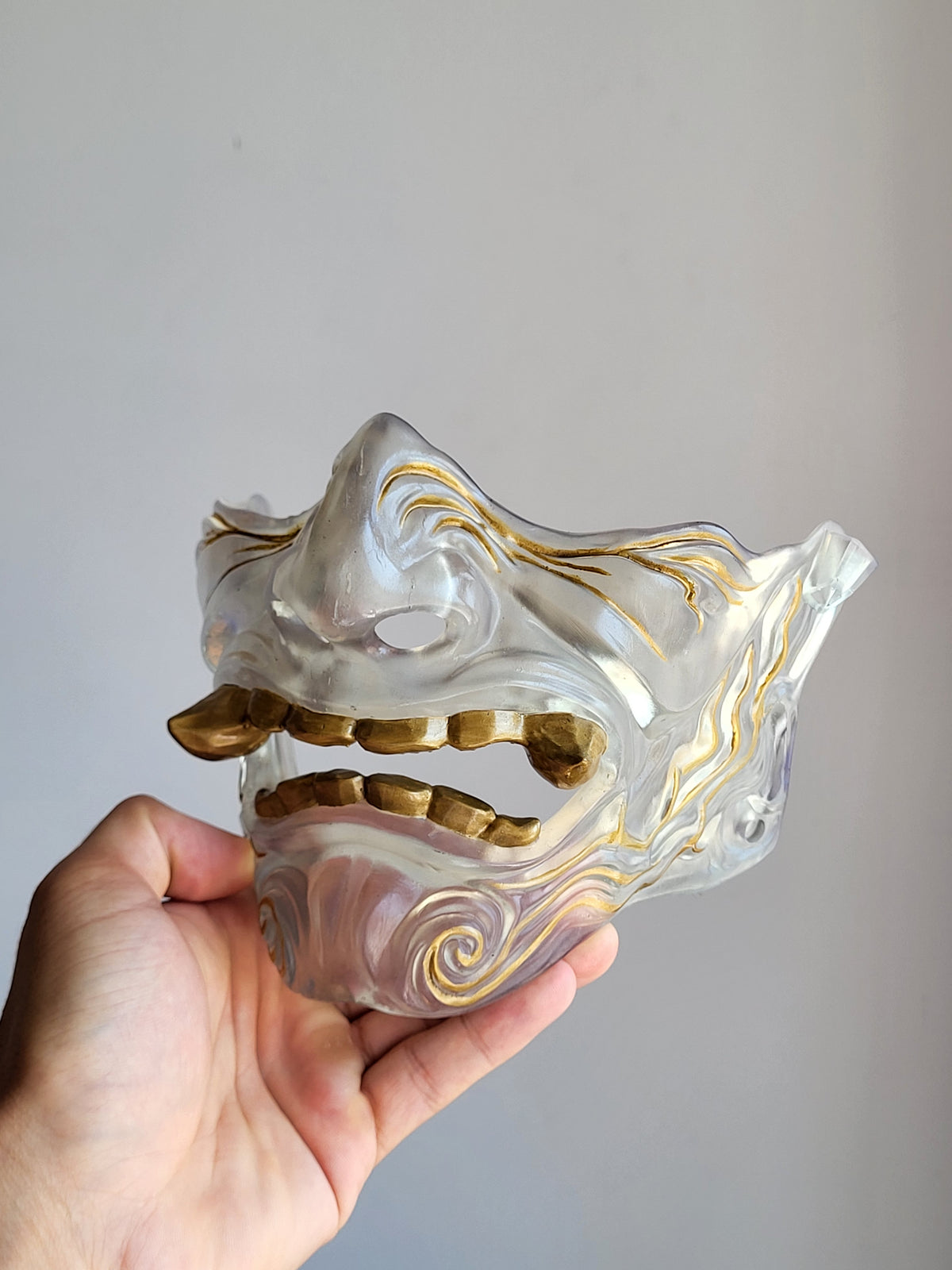 Clear Oni Half-Mask with Gold Accents