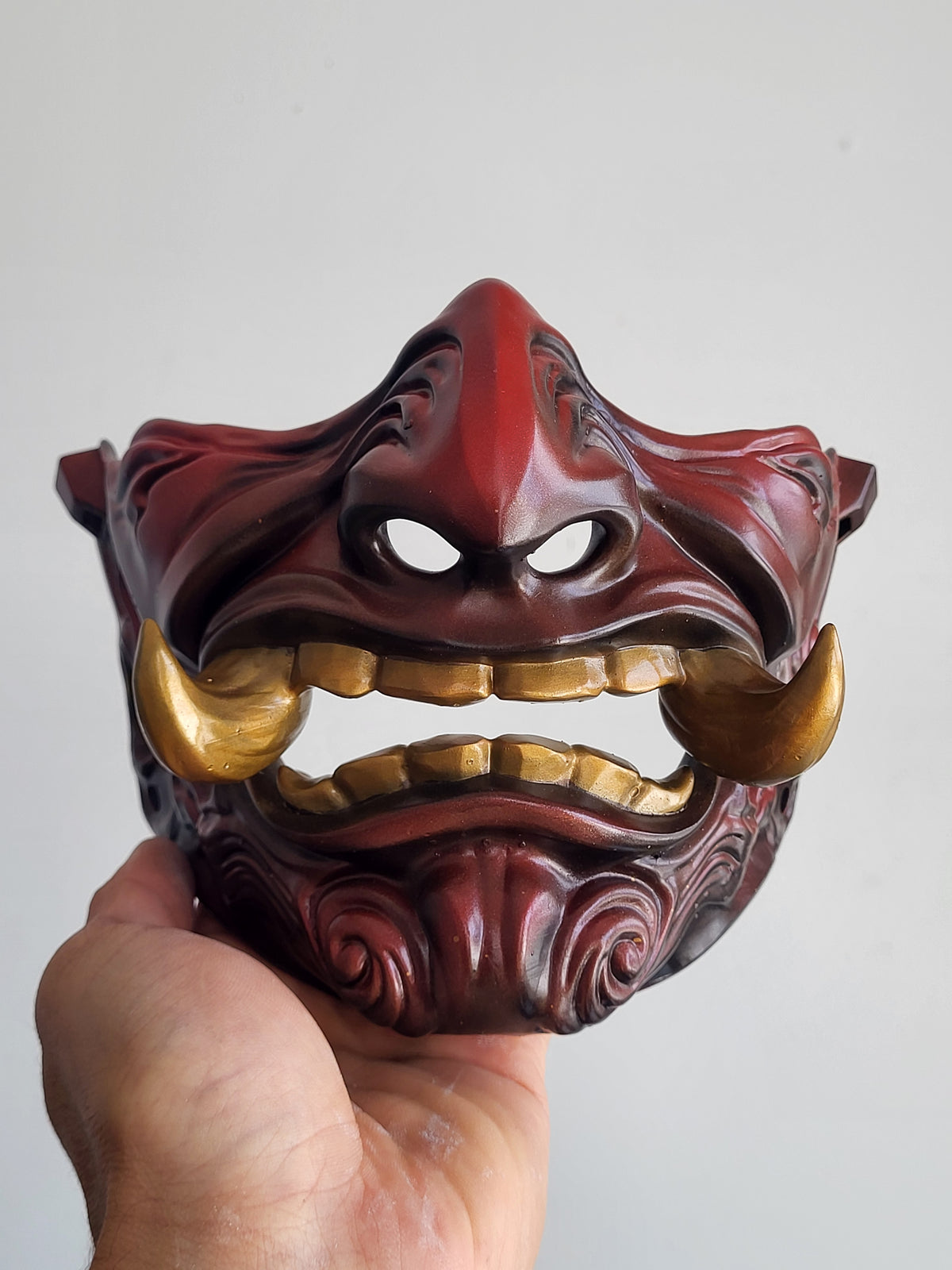 Crimson Oni Half-Mask with Gold Teeth