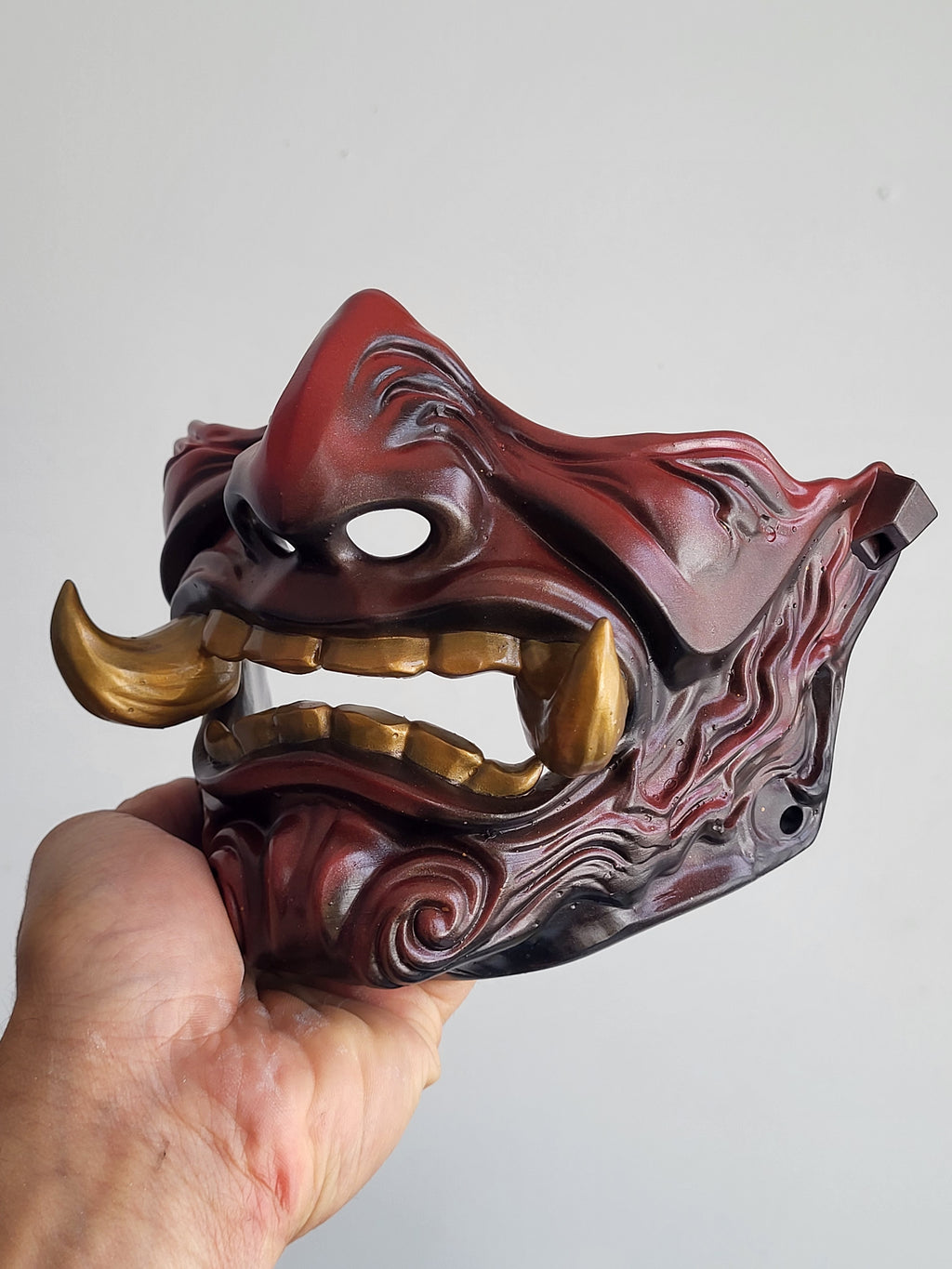 Crimson Oni Half-Mask with Gold Teeth