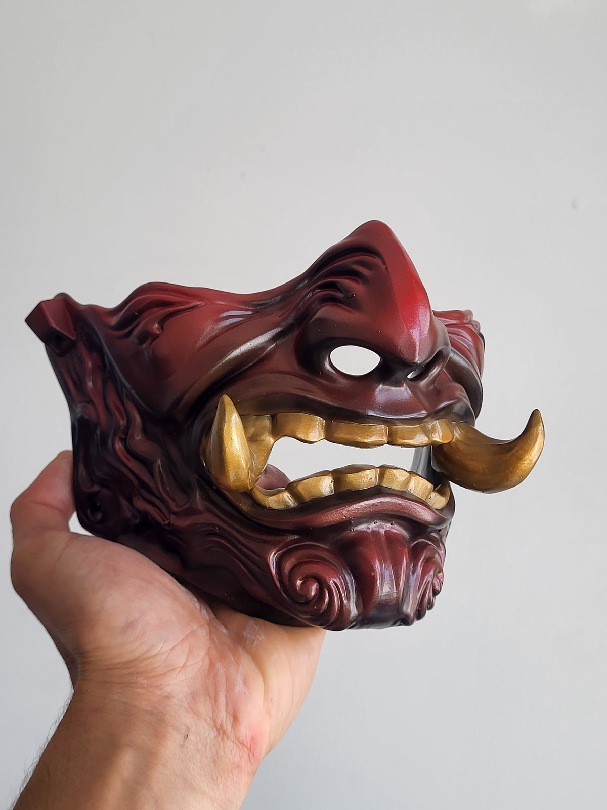Crimson Oni Half-Mask with Gold Teeth