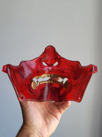 Red Translucent Oni Half-Mask with Gold Teeth